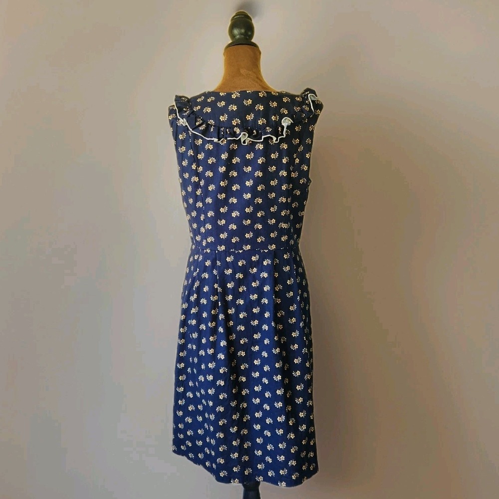 Birds of North America Dress Size 8 Blue Floral Ruffle Button Down Cottagecore - Picture 2 of 8
